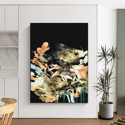 “Gilded Floral Burst on Black” - Impressionistic Floral Painting On Canvas DTP171