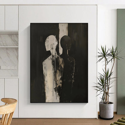 “Black and White Abstract Figures” - Modernist Acrylic Art CT1930