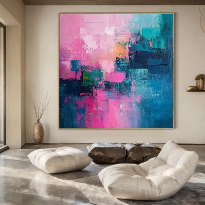 “Pink, Teal, Color - Blocked Abstraction” – Bold Abstract Art CT1012
