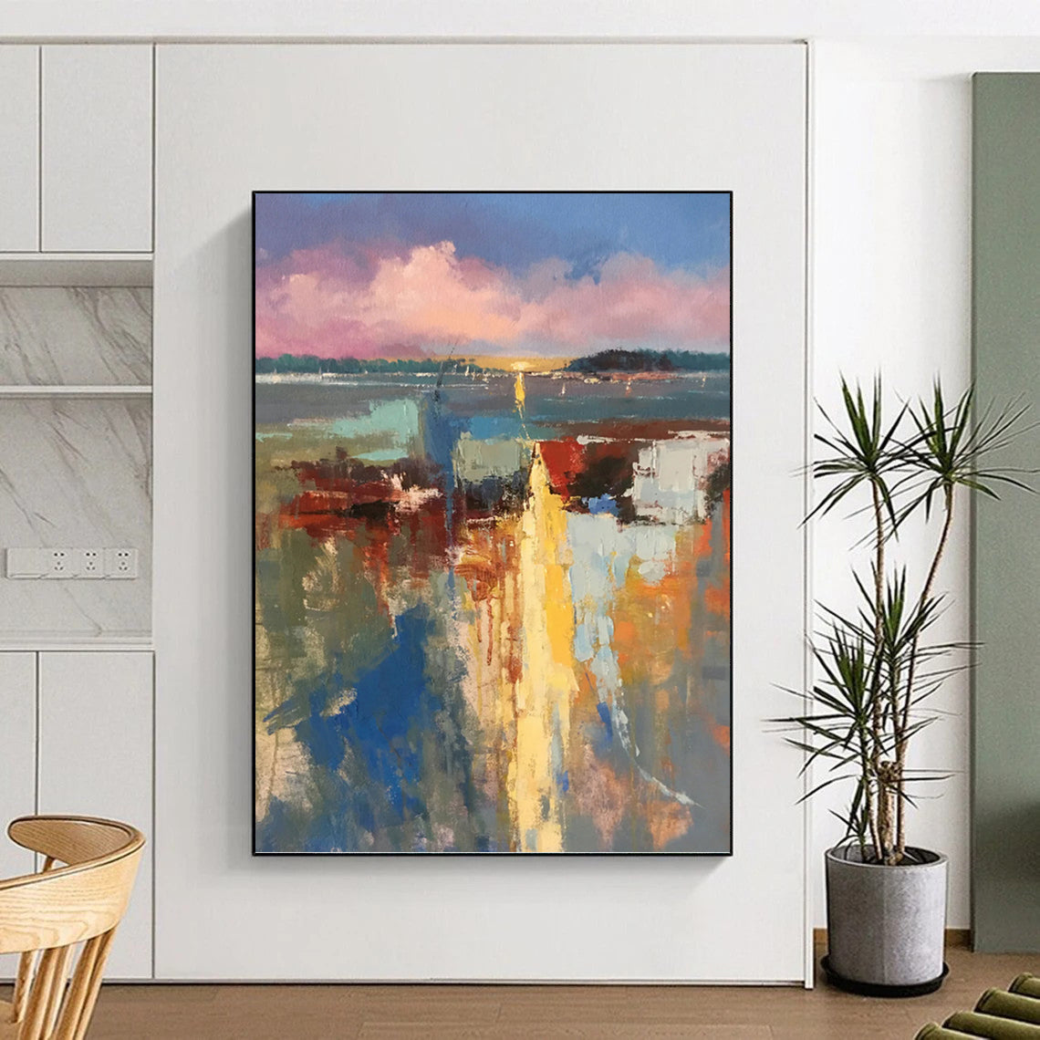 “Sunset Harbor Impasto” - Colorful Impressionistic Harbor Scene Painting On Canvas DKH1578