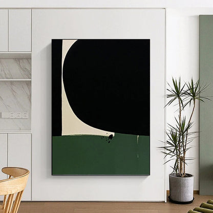 “Black, White & Green Minimalist” - Black, White & Green Minimalist Abstract Painting On Canvas DKH1214