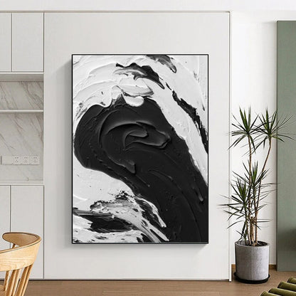 “Dynamic Black - White Wave Impasto” - Abstract Seascape - Inspired Painting On Canvas DKH1679