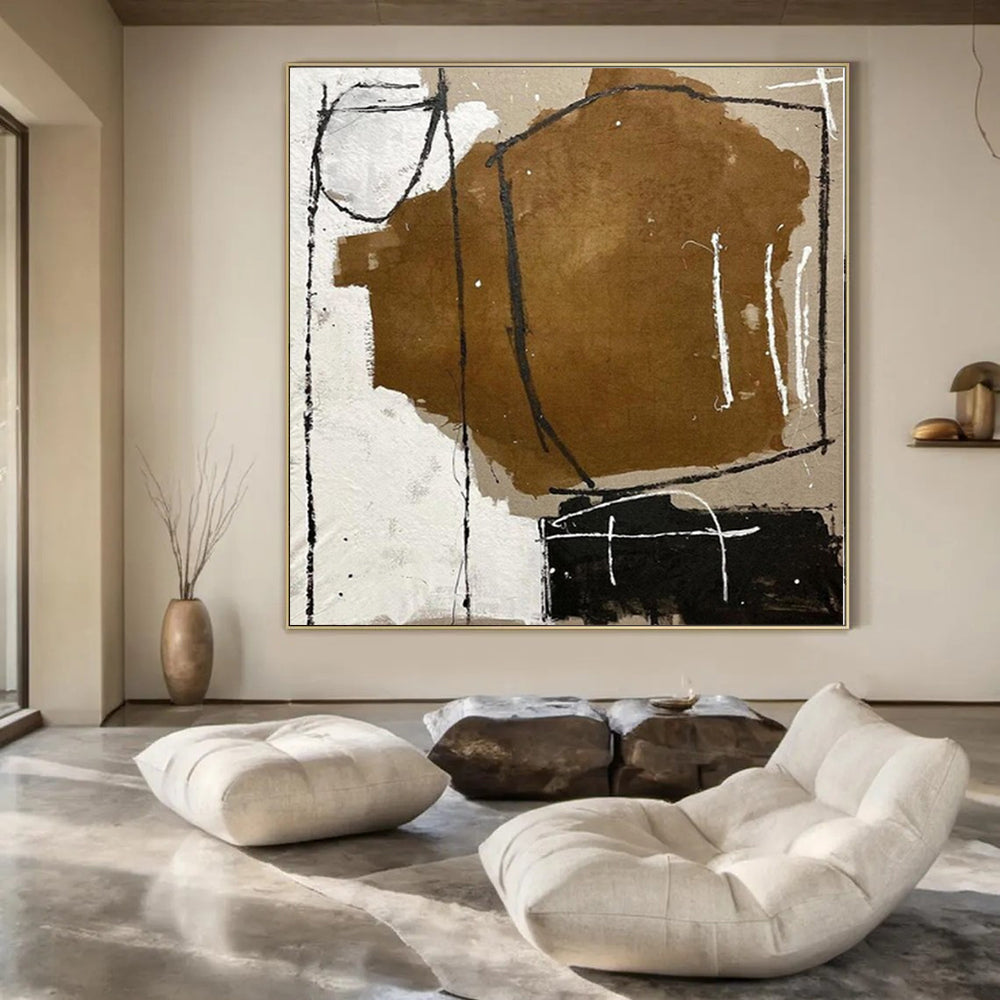 “Brown, Black, White Textured Abstraction” – Mixed - Media Abstract Art CT1125