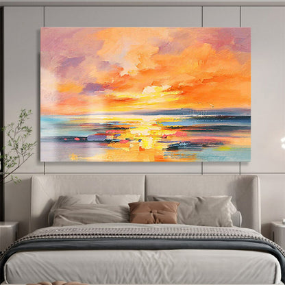 “Vibrant Sunset Seascape” Abstract Impasto Painting On Canvas DKH419