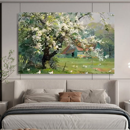 Blossoming Tree in Countryside - Realist Landscape Painting On Canvas DLZ215
