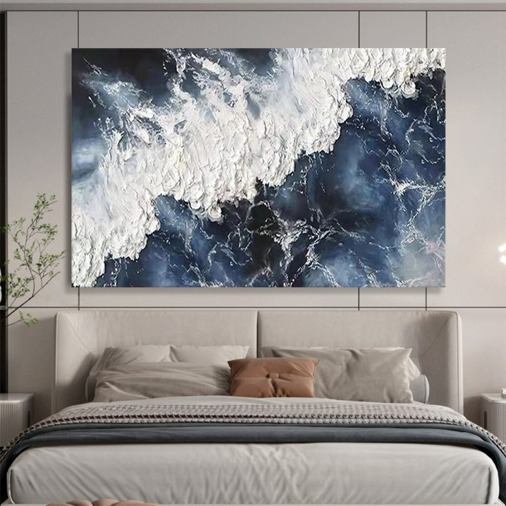 Textured Blue and White Waves - Impasto Seascape Painting On Canvas DLZ250