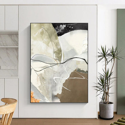 Neutral & Black Lines - Abstract Composition Painting On Canvas DKH1237