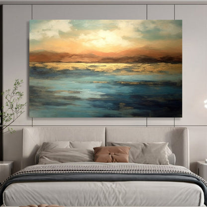 “Sunset - Colored Lake And Mountains” Abstract Landscape Painting On Canvas DLZ055