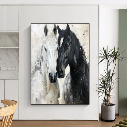 Black and White Horse Duet - Expressive Equine Painting On Canvas DKH1401