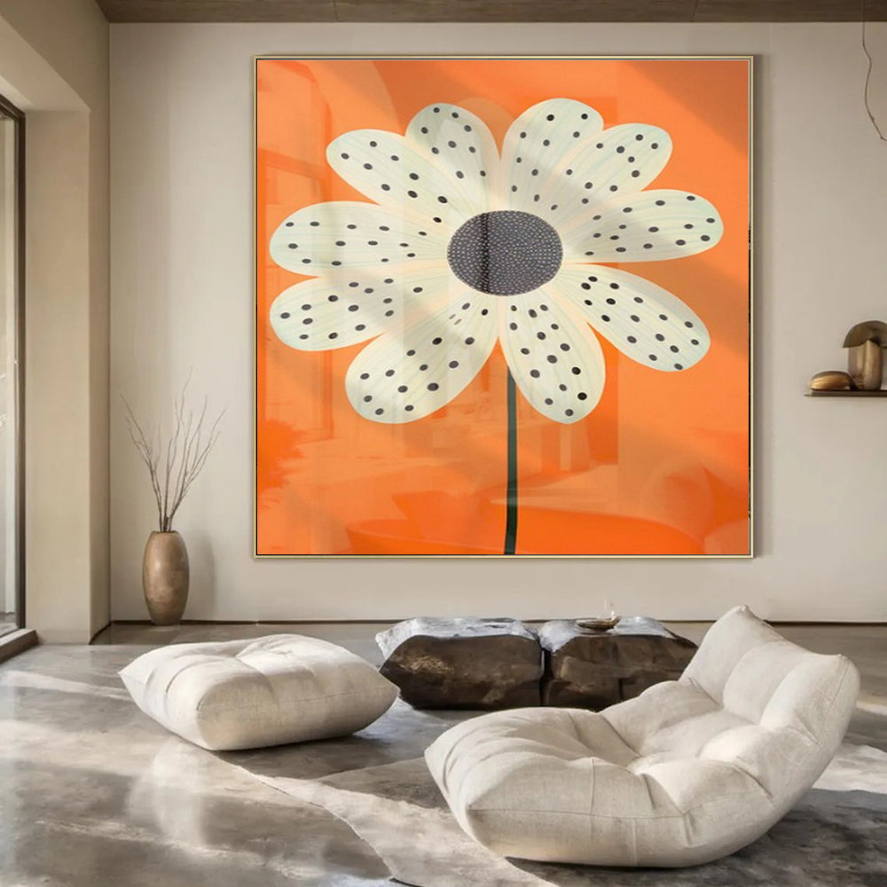 “Polka - Dot Flower on Orange” – Pop Art - Inspired Painting CT1041