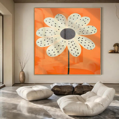 “Polka - Dot Flower on Orange” – Pop Art - Inspired Painting CT1041
