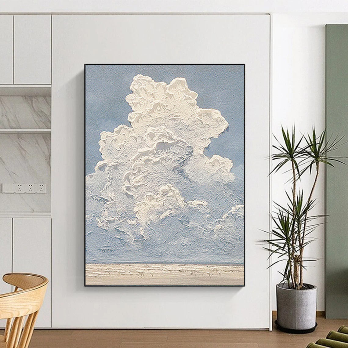 White Clouds on Blue - Textured Sky Painting On Canvas DKH1142
