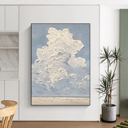 White Clouds on Blue - Textured Sky Painting On Canvas DKH1142