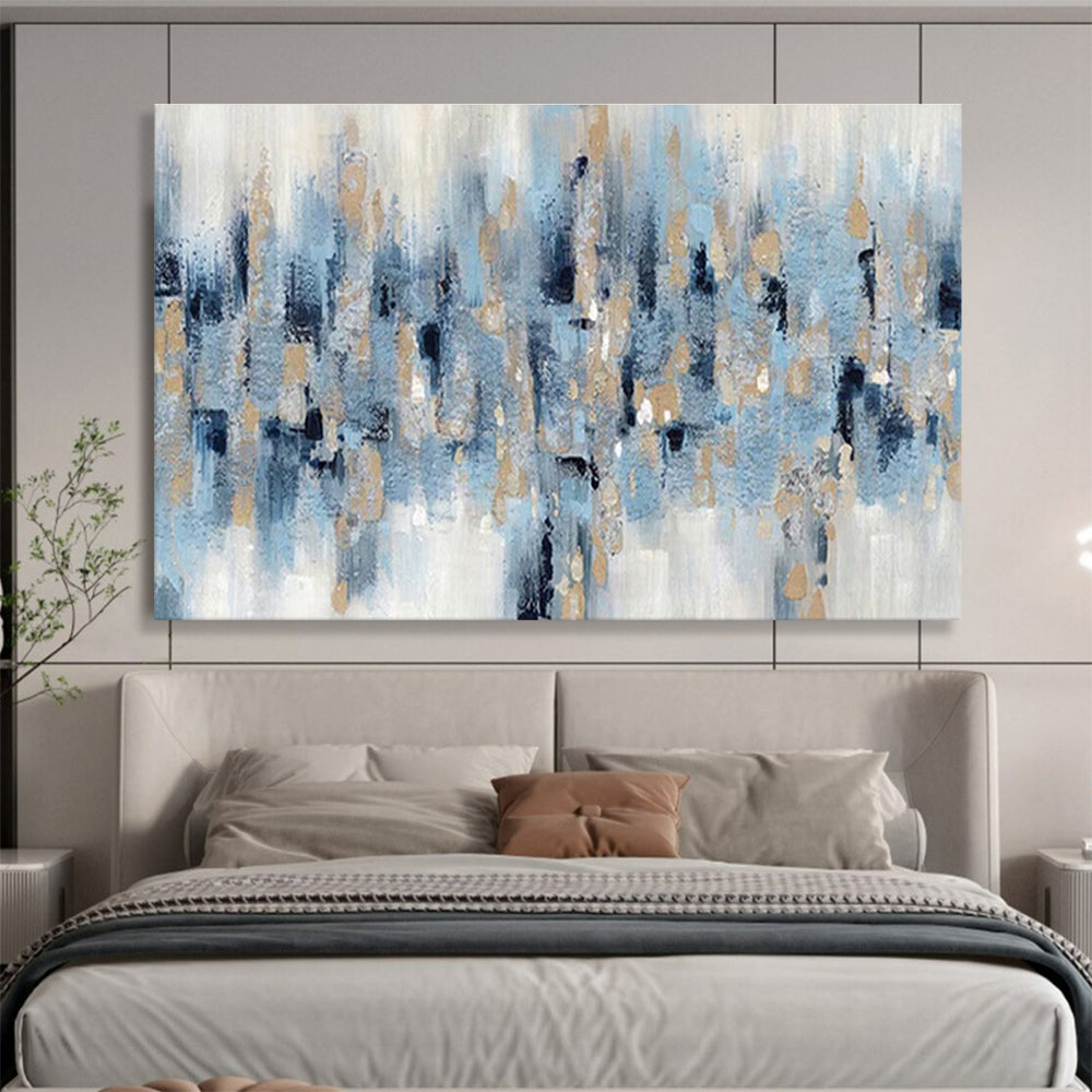 Blue - Gold Abstract Shower - Abstract Expressionist Painting On Canvas DKH601