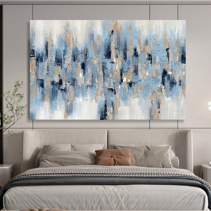 Blue - Gold Abstract Shower - Abstract Expressionist Painting On Canvas DKH601