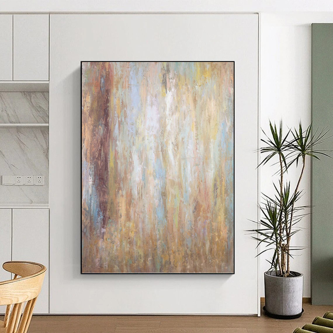 “Warm - Toned Abstract Layers” - Beige, Brown & Blue Textured Painting On Canvas DKH0946