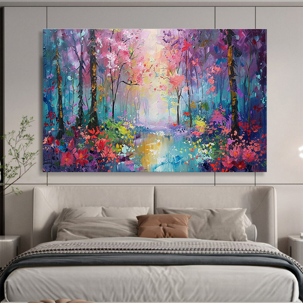 “Enchanted Colorful Forest” - Vivid Multicolor Impressionistic Landscape Painting On Canvas DKH765