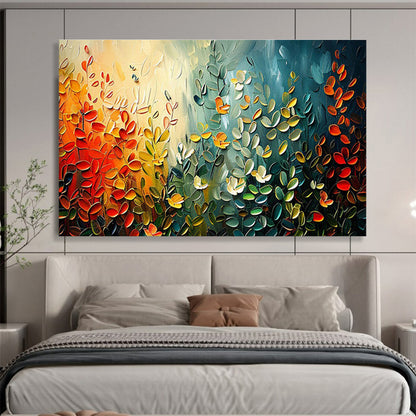 “Textured Foliage Symphony” - Multicolor, 3D - like Leaf Impasto Painting On Canvas DKH711
