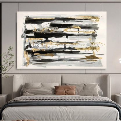 “Black, Gray, and Gold Abstract” - Sophisticated Abstract Painting On Canvas DKH846