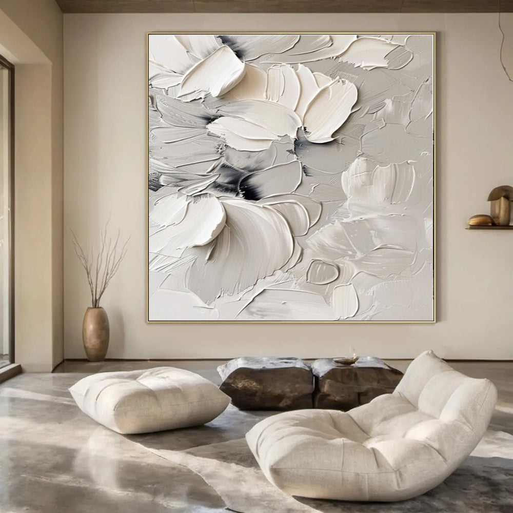 3D White Florals in Relief - Impasto Floral Acrylic CT1289