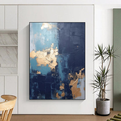 “Blue - Gold Textured Abstraction” - Textured Abstract Painting On Canvas DTP130