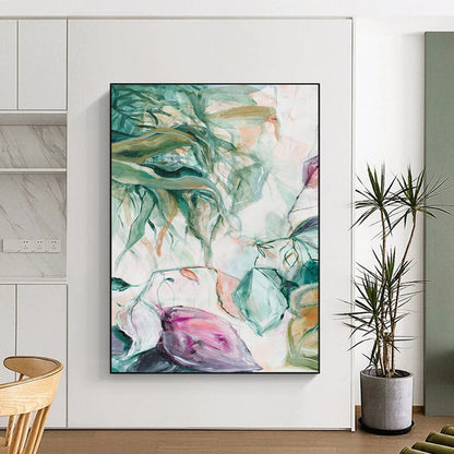 Green Leaves, Pink Blooms - "Dreamy Botanicals" - Abstract Floral Painting CT1850
