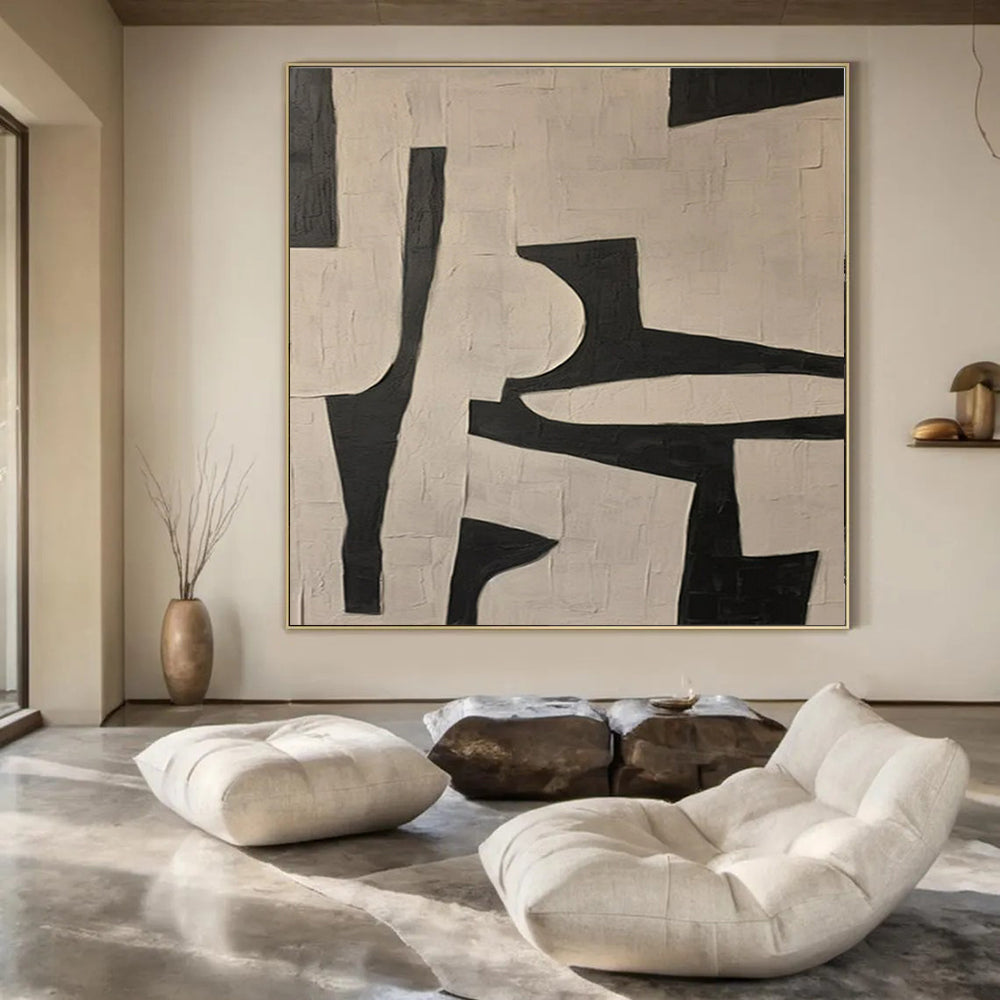 “Black - White Geometric Abstract” ，Abstract Geometric Acrylic Art CT0945