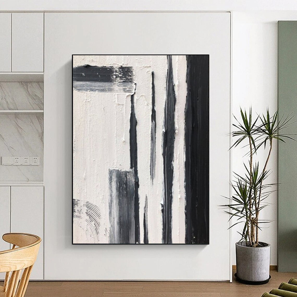 “Black, White, Gray Textured Strokes ‘Urban Pulse’” - Impasto Abstract Painting On Canvas DTP367