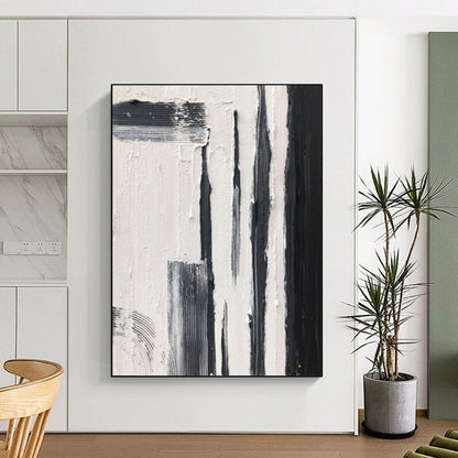 “Black, White, Gray Textured Strokes ‘Urban Pulse’” - Impasto Abstract Painting On Canvas DTP367
