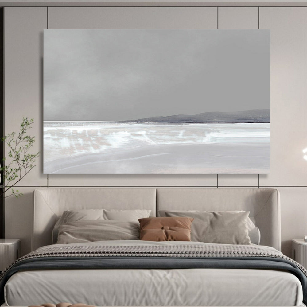 “Serene Gray and White Horizon” Abstract Landscape Painting On Canvas DLZ137