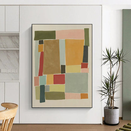 “Pastel Geometric Collage” - Pink, Green & Blue Minimalist Painting On Canvas DKH0964