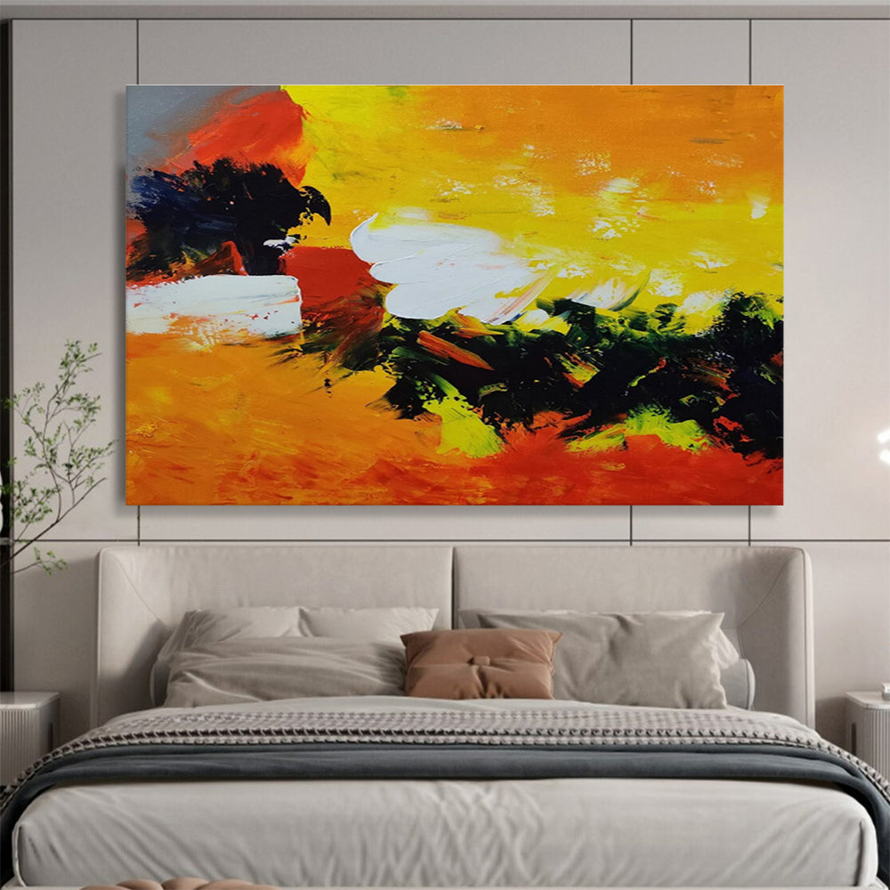 Vibrant Yellow And Red Abstract Painting On Canvas DKH652