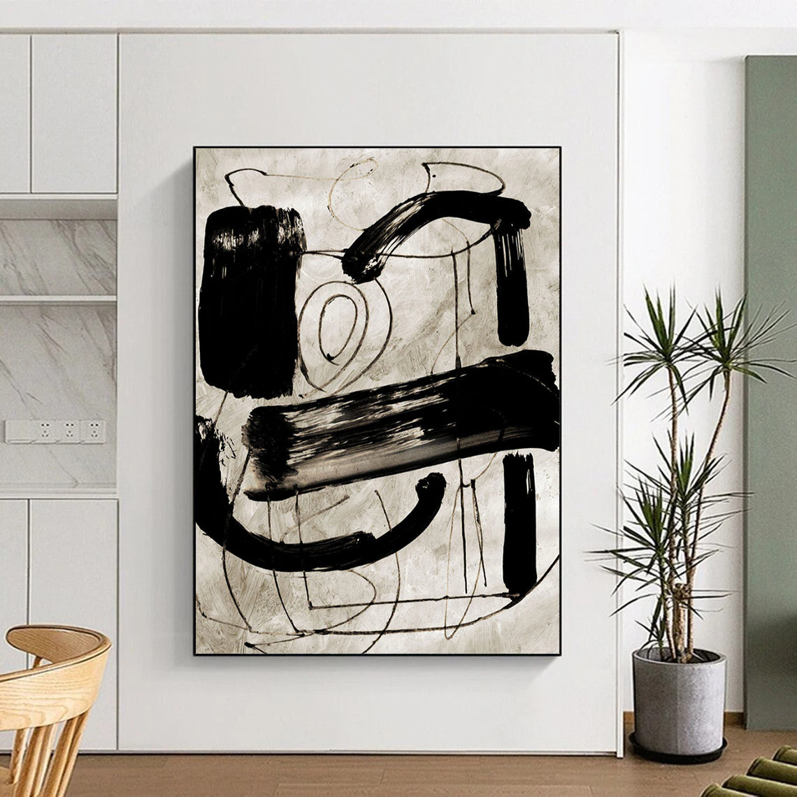 “Dynamic Black - and - White Gestures” - Abstract Expressionist Painting On Canvas DTP169