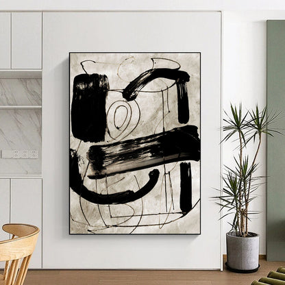 “Dynamic Black - and - White Gestures” - Abstract Expressionist Painting On Canvas DTP169