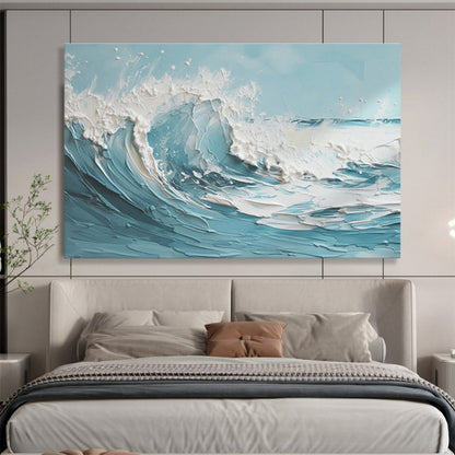 3D Textured Ocean Wave - Blue and White Impasto Painting On Canvas DKH042