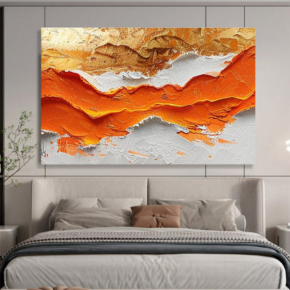 “Orange - Gold Textured Peaks” Abstract Impasto Painting On Canvas DKH464