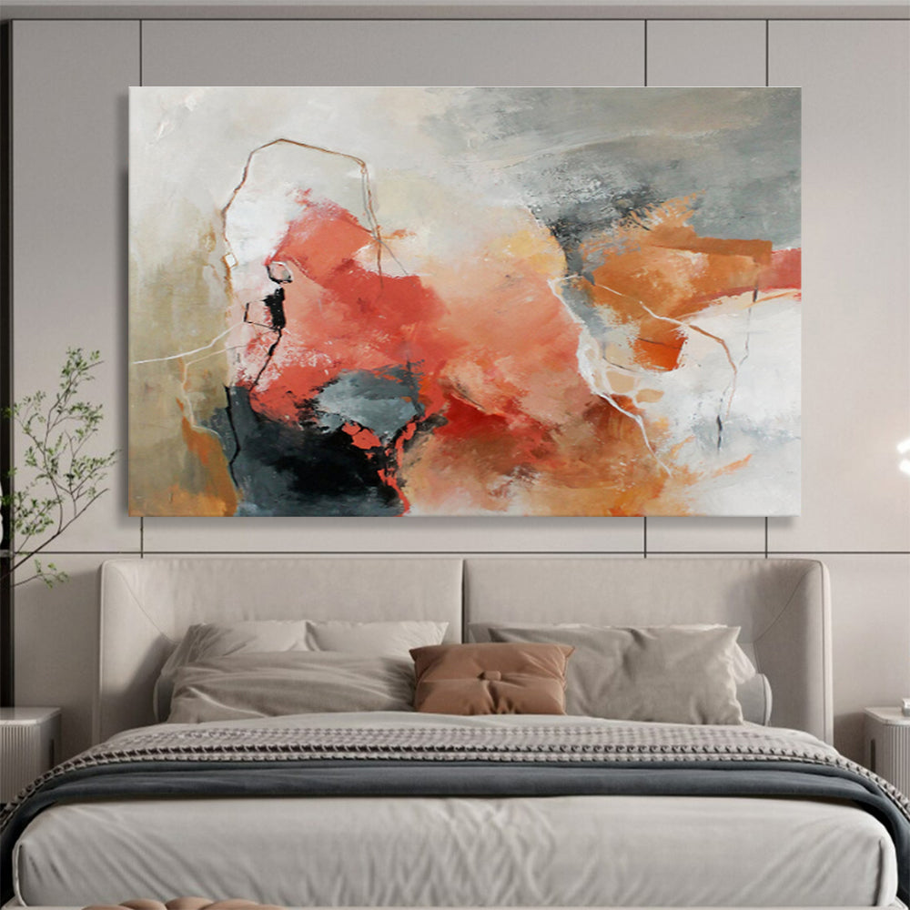 “Coral - Gray Abstract Emotions” Abstract Acrylic Painting On Canvas DKH515