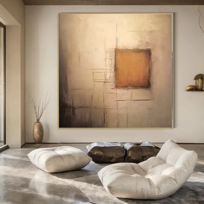 Beige, Brown & Grey Geometry - Abstract Geometric Oil On Canvas CT1300