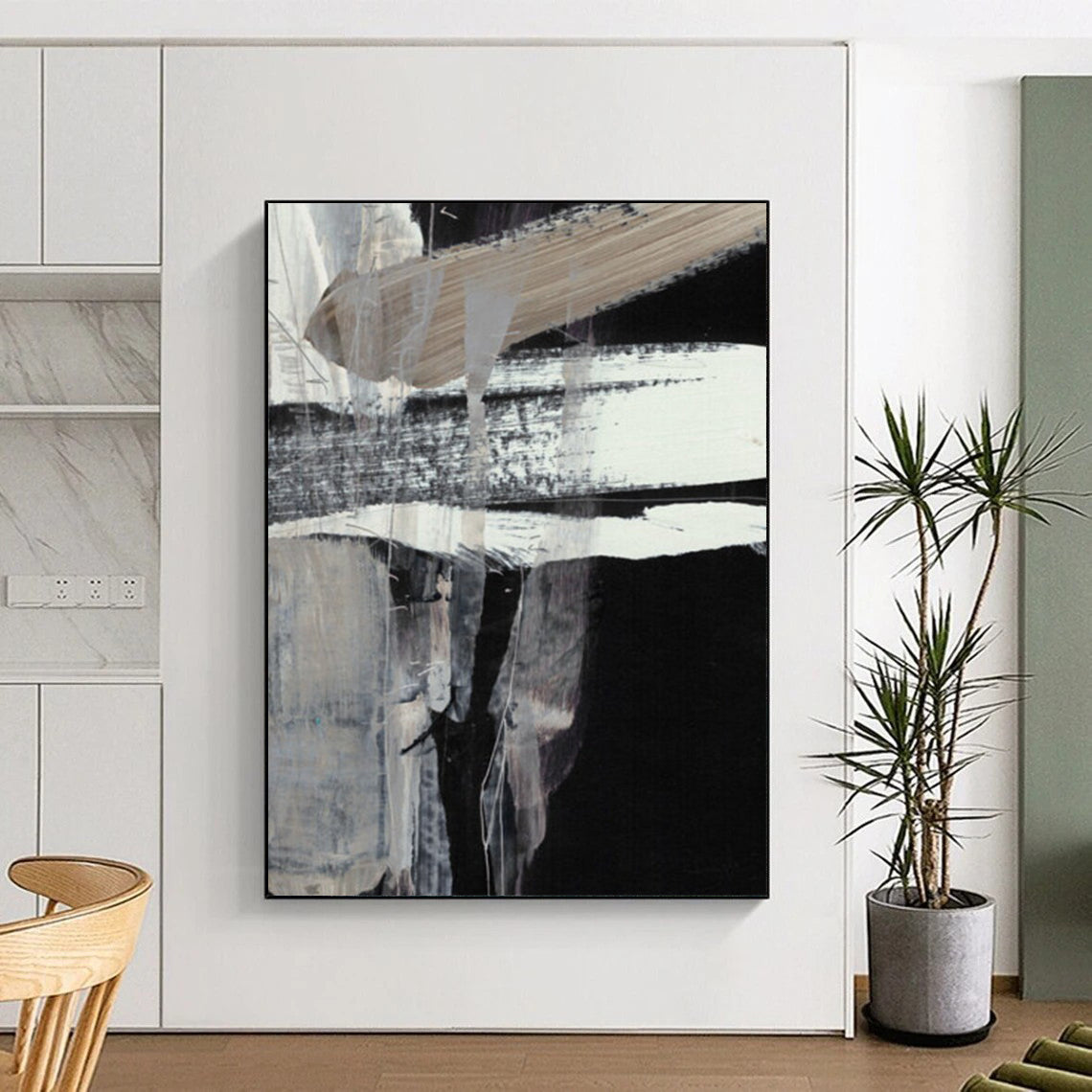 “Black and White Textured Abstract” - Monochrome Textured Painting On Canvas DTP193