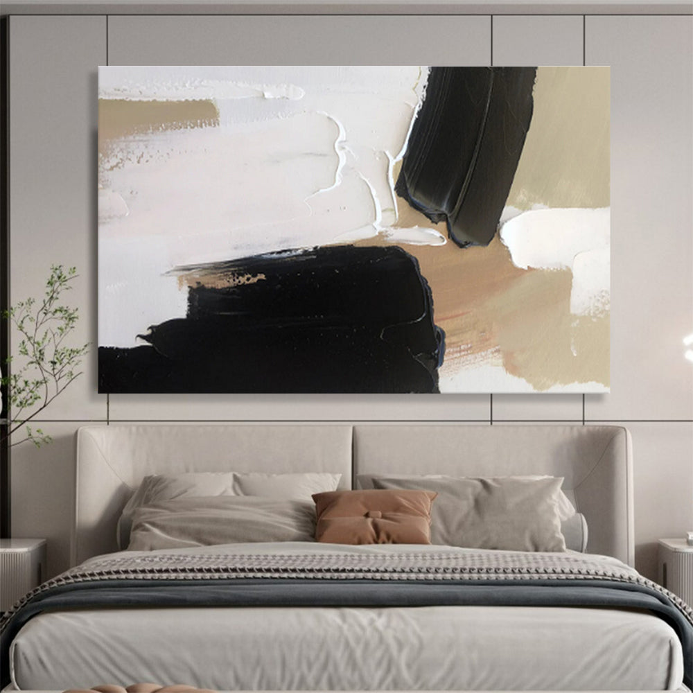 Bold Black and Beige Abstract Painting On Canvas DKH316