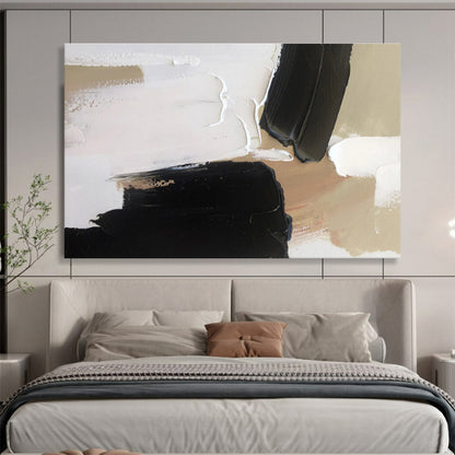 Bold Black and Beige Abstract Painting On Canvas DKH316