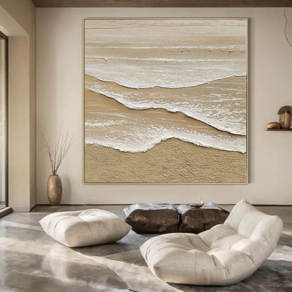 “Textured Sandy Shore Waves” – Impasto Seascape Painting CT1088