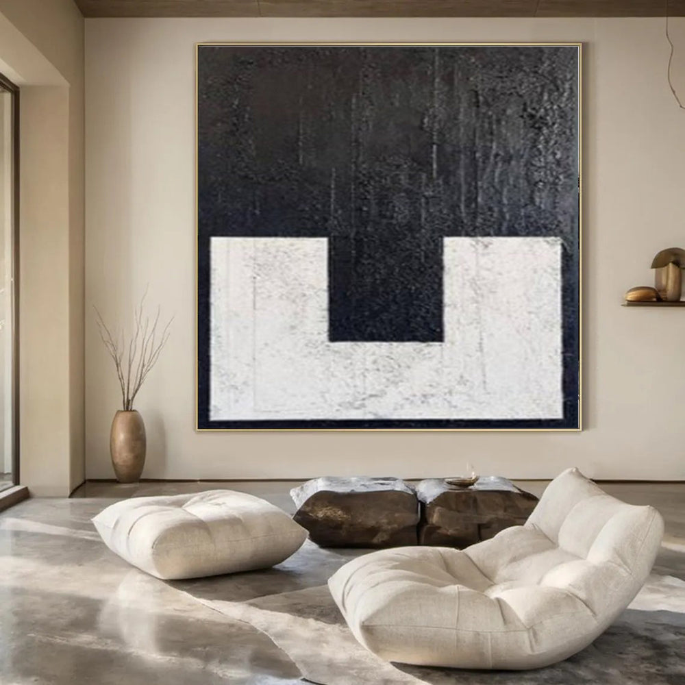 “Textured Black - White ‘U’” – Minimalist Textured Painting CT1077