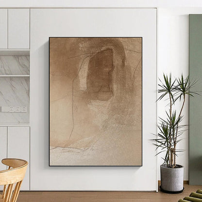 “Brown Sketchy Abstraction” - Minimalist Line Drawing Painting On Canvas DKH1659