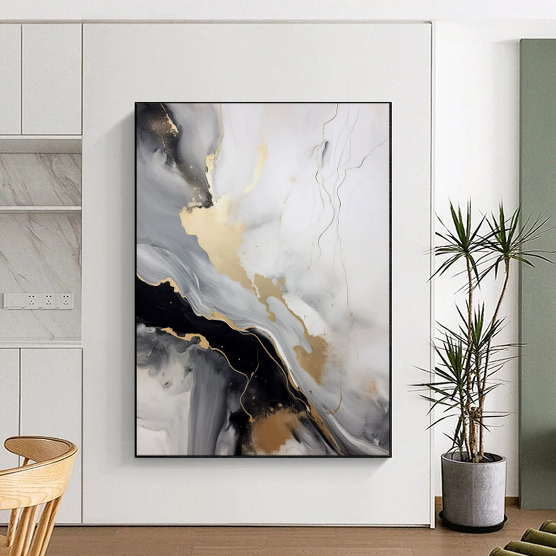 “Gold - Veined Monochrome Flow” – Abstract Fluid Acrylic Art CT2065
