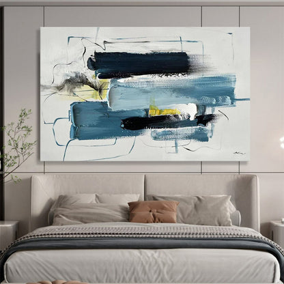 Layered Blue and Yellow Abstract Painting On Canvas DKH318