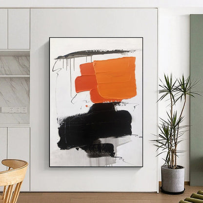 “Orange - Black - White Stacked Shapes” ，Abstract Acrylic Painting CT0789