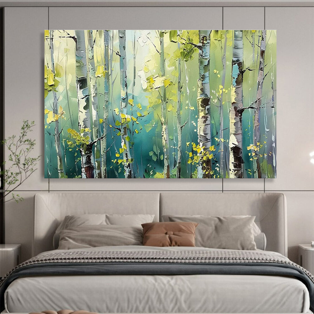 Sunlit Birch Forest Painting On Canvas DKH670