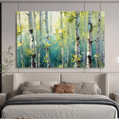 Sunlit Birch Forest Painting On Canvas DKH670