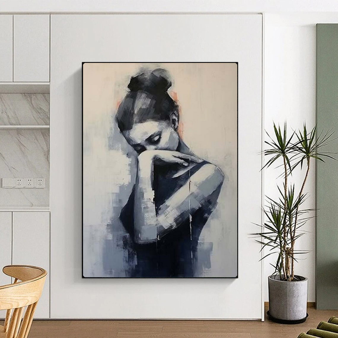 “Contemplative Monochrome Figure” – Impressionistic Figure Oil Painting On Canvas CT2140